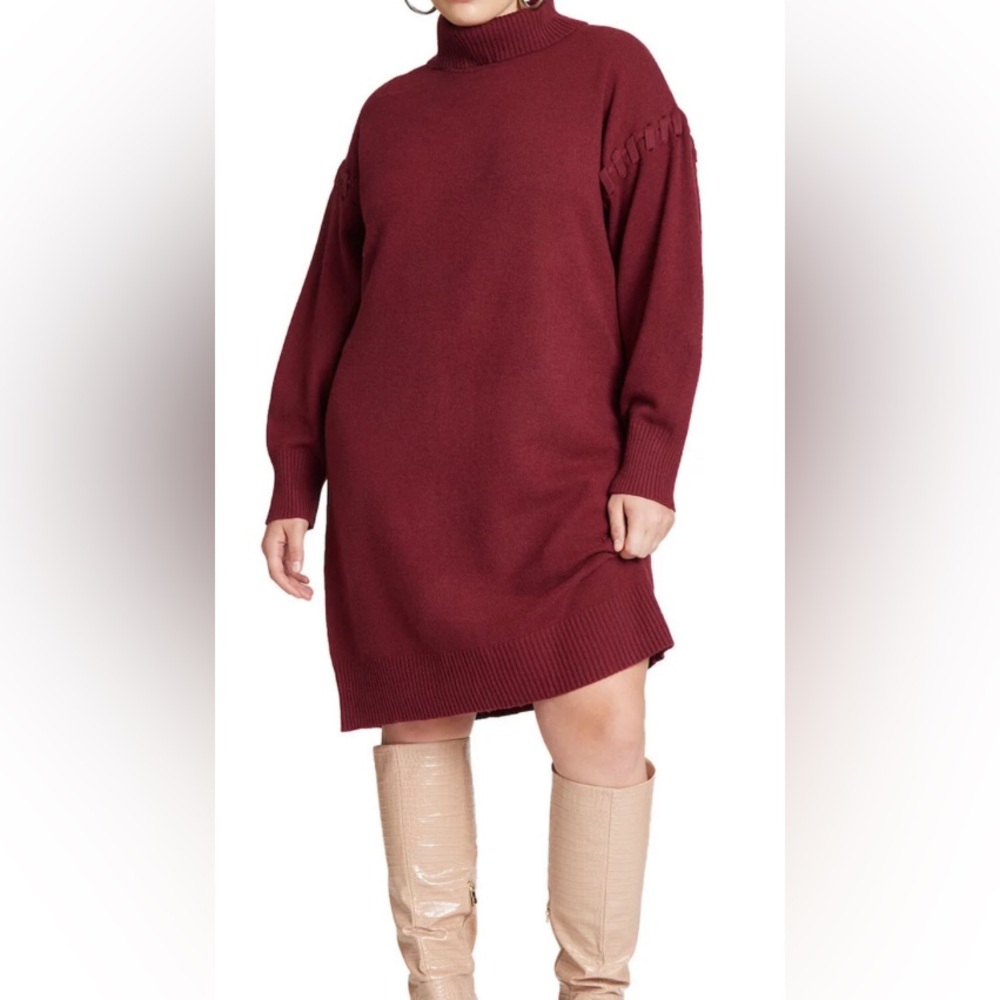 Elegant Burgundy Sweater Dress - PLUS SIZE